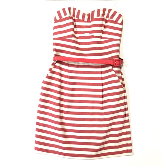 Charlotte Russe Dresses & Skirts - Coral and white striped dress with belt :)